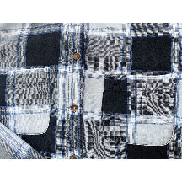 Abercrombie & Fitch Button Down Shirt | Navy Blue Plaid Flannel - Size S - Picture 6 of 12